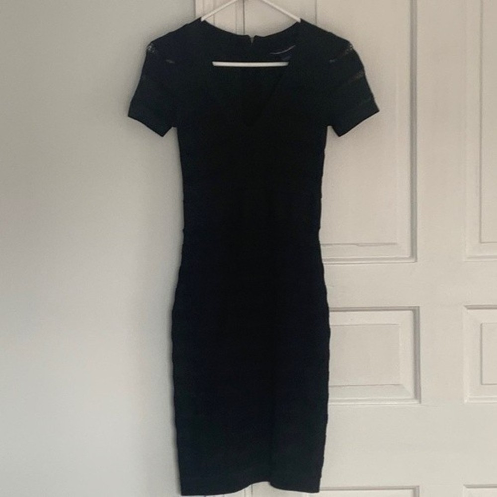French Connection Black Ribbed Knit Bodycon Dress Exposed Zipper 4